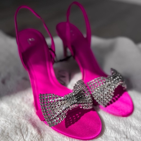 Zara Fuchsia Embellished Bow High Heel Sandals